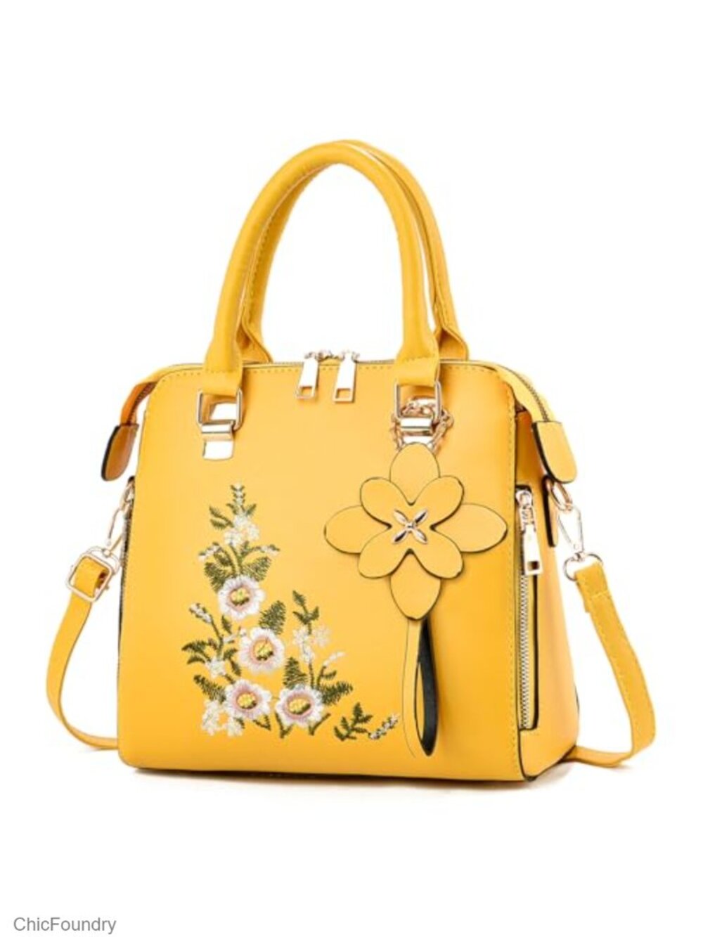 Vintage Embroidered PU Satchel Handbag Crossbody Top Handle Tote